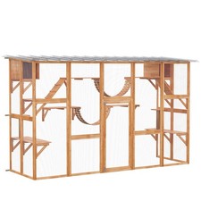 Large Cat Catio Outdoor Enclosure House Wooden Kennel Kitten Cage with Platforms