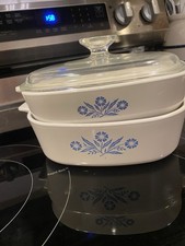 Vtg Set 2 Corning Ware Blue Cornflower Casserole Dishes Lid. P9 B 9” Square