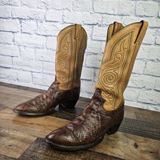 Vintage Justin 08627 Men's Brown Saddle Python Snake Boots Size 9 D USA Made
