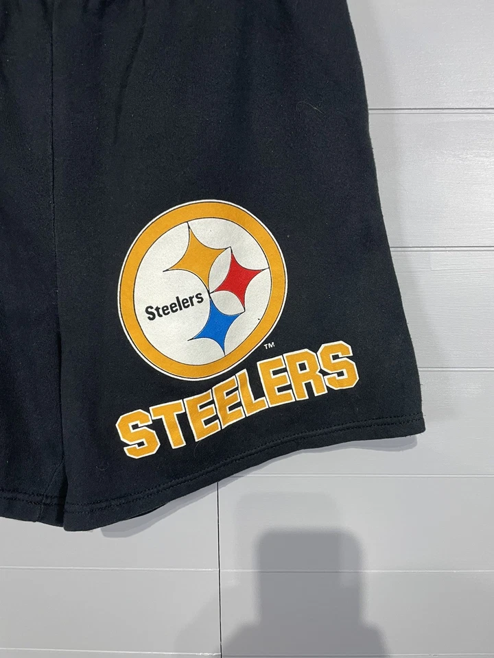 Vintage 80's Pittsburgh Steelers NFL Black Sweat Shorts USA Sz Large - Image 2 of 4