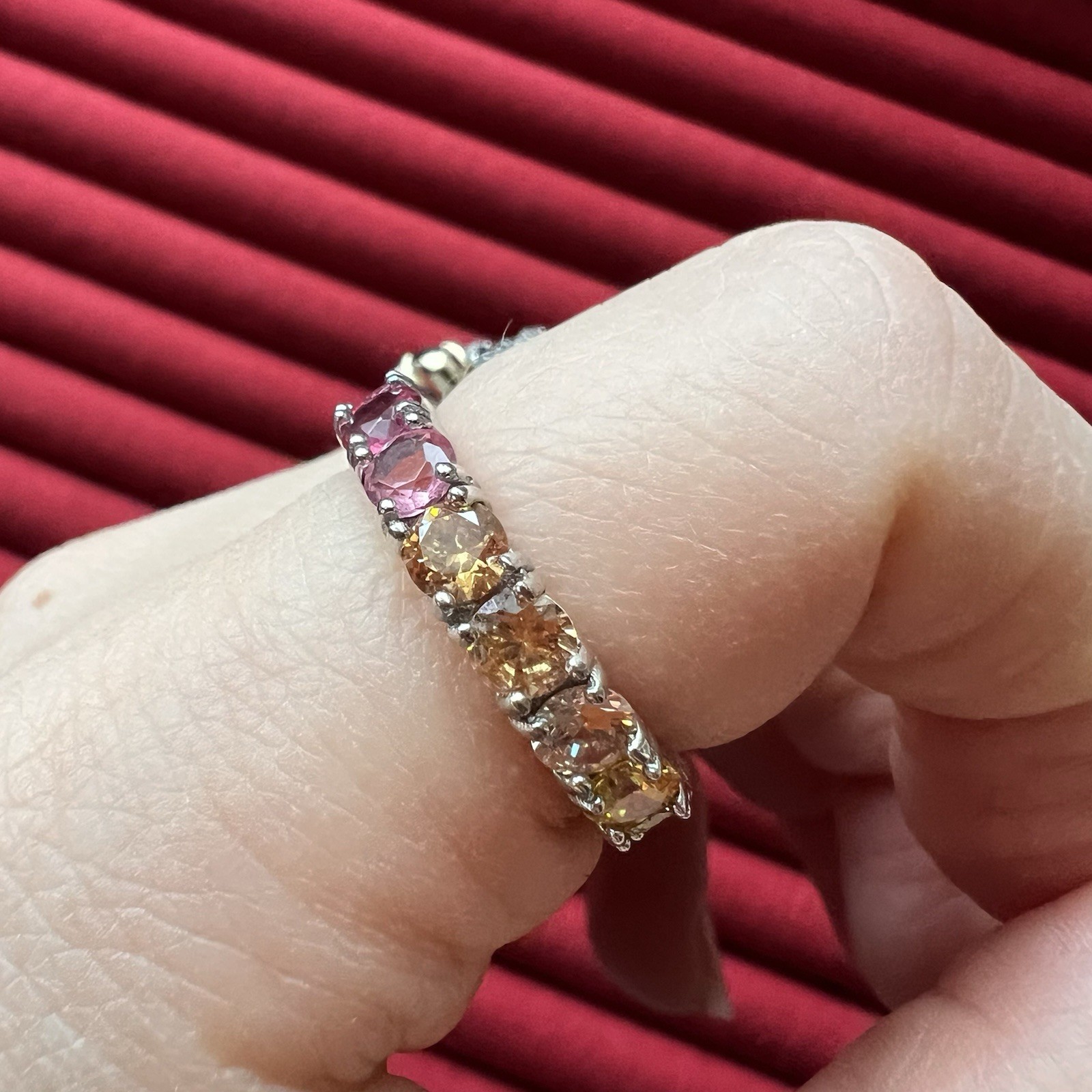 925 Rainbow Colored Stone Infinity Ring - Size 7 - image 2