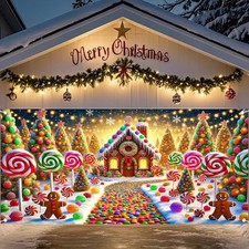 Christmas Garage Door Cover Hanging Banner Decorations Extra Large Backdrop X...