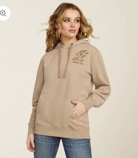 Ariat Women's Dark Oatmeal Heather Bronco Stitch Long Sleeve Hoodie size XS