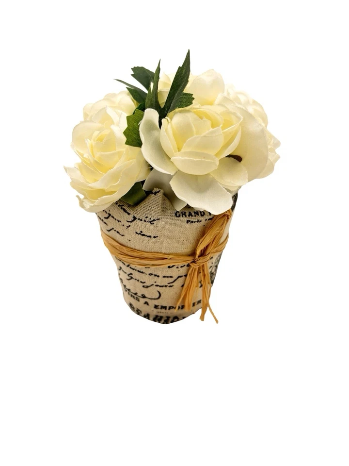 牡丹人造花卉天然亚麻巴黎主题覆盖锅 6 英寸法国乡村 — 第 2/4 张图片