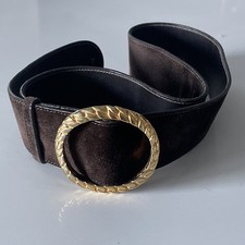 GUCCI RARE VTG Brown Suede Leather Belt 2"W Old Logo -Open Circle Rope Buckle 85