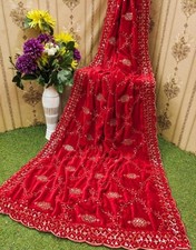 Bridal Embroidery Dupatta Velvet women chunni Indian Ethnic Scarf Wedding stole