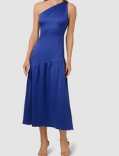 Adrianna Papell Women's Blue Satin Tea-Length One-Shoulder Dress Size 6