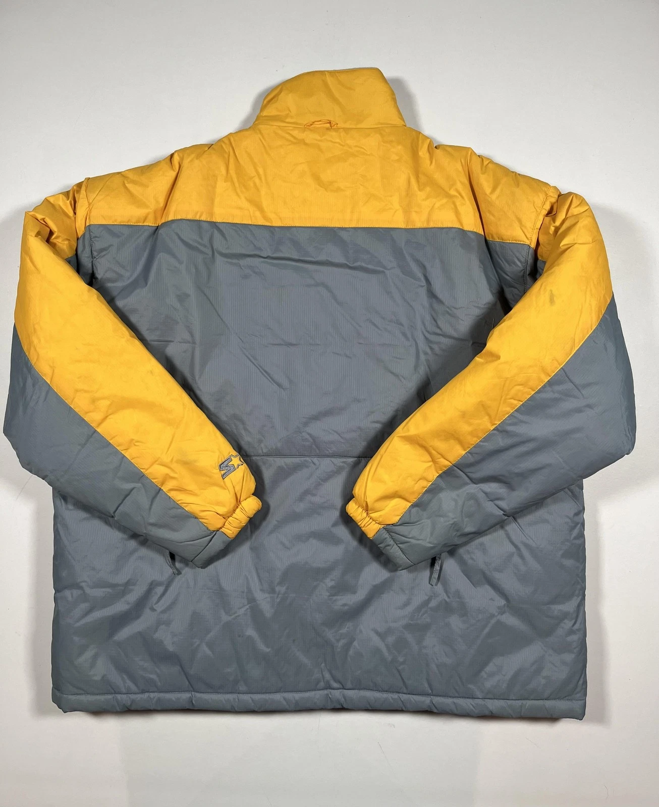Starter Jacket Mens XL Gray Yellow Down Puffer Insulated Winter Zip STM1183NC image 2