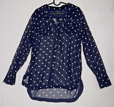 Banana Republic Navy Polka Dot Sheer Blouse Sz Sm Trendy Layered Look Airy