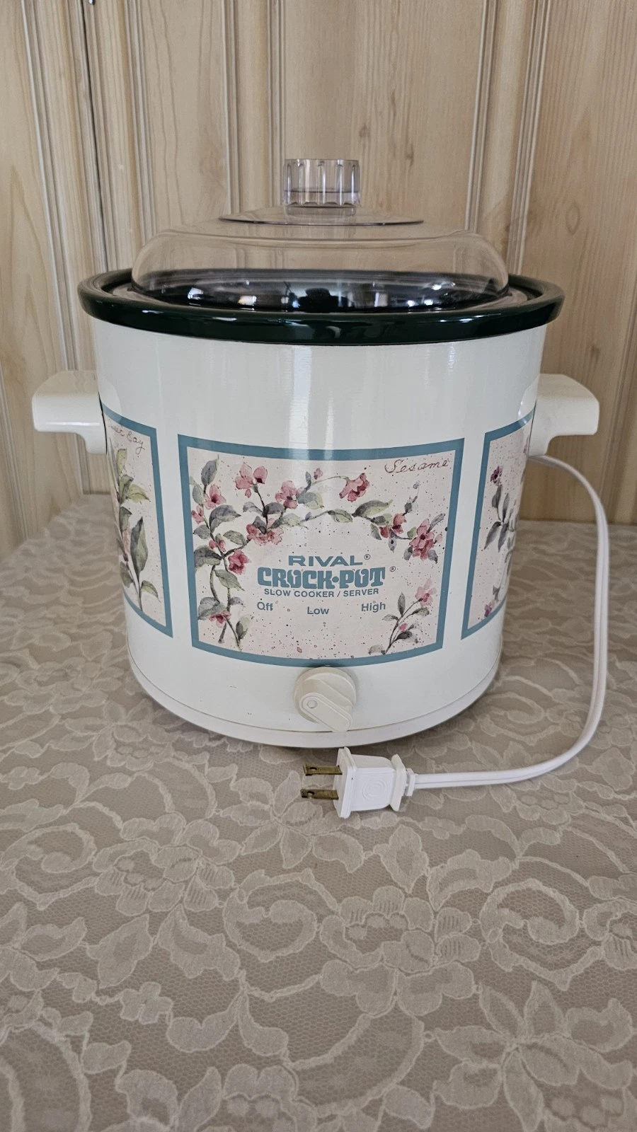 Vintage Rival Crock Pot 3.5 Qt Model 3100 Slow Cooker Herbs Pattern Electric