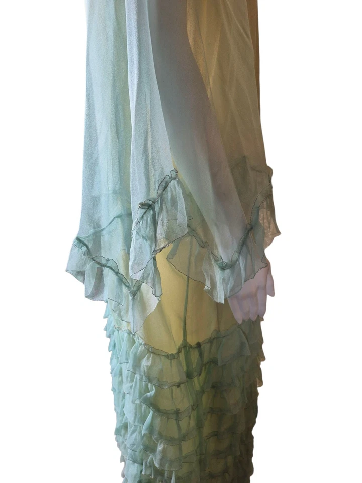 Vtg 20s Seafoam Green & Yellow Silk Georgette Robe Jay Thorpe Flapper Lingerie - Image 4 of 4
