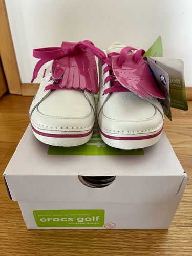 Crocs Golf Bradyn Women's Spikeless Golf Shoes White Fuchsia US 6 Lace-Up NIB - Afbeelding 2 van 20