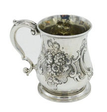 George II Sterling Silver Floral Christening Mug Tankard Antique 1749 London
