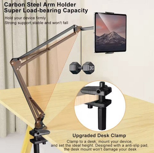 Supporto per Tablet Ipad Telefono Da letto e Tavolo Staffa Braccio Regolabile - Zdjęcie 4 z 7