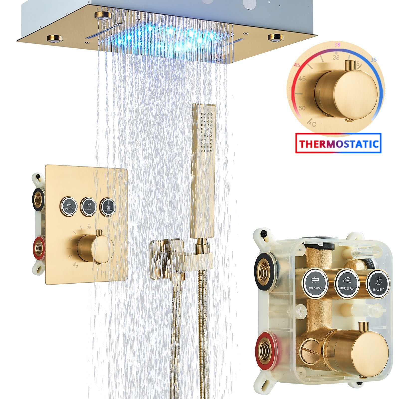 Termostato empotrado grifo de ducha juego dorado ducha de lluvia Ibox ducha sistema de ducha