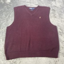 Vintage Polo By Ralph Lauren Sweater Vest Men XL Burgundy V Neck Tight Knit Golf