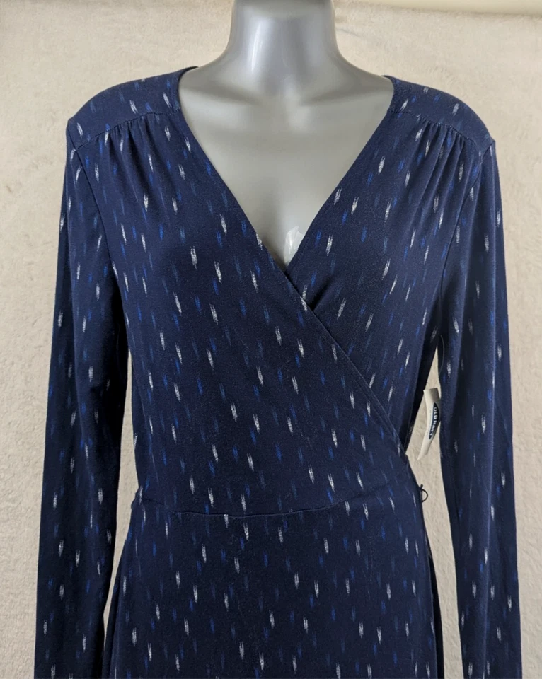 Vestido envolvente Old Navy talla SP tejido azul estampado diseño mangas largas elástico 0764 Foto 2 de 4