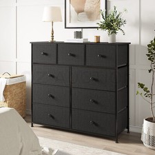 Wide Chest of 9 Drawers Tall Dresser Tallboy Black Console Table Bedroom Closet