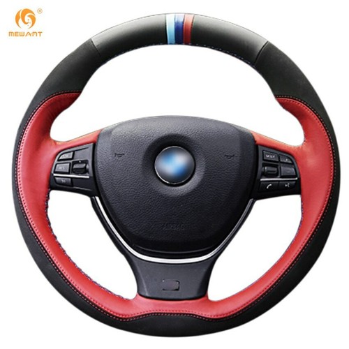 Black Red Leather Black Suede Car Steering Wheel Cover for BMW F10 730Li 740Li - Picture 4 of 8