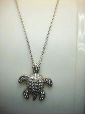 BRILIANT ENCRUSTED STERLING SILVER TURTLE PENDANT WITH 18" STERLING SILVER CHAIN