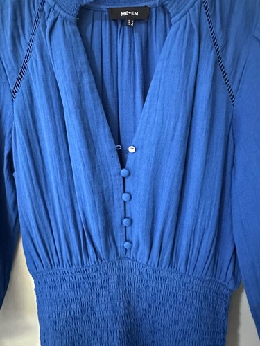ME+EM DRESS MINI CHEESECLOTH Blue Shirred waist UK8 DEFECT - Picture 6 of 11