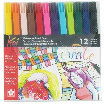 Sakura XBR-12SA Koi Watercolor Coloring Brush Pen Set, 12 Count, Assorted Colors