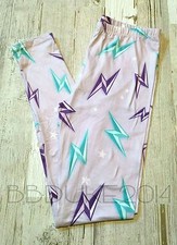 Flash and Stars Leggings! Soft Graphic Print Purple OS Women 2-10 NEW