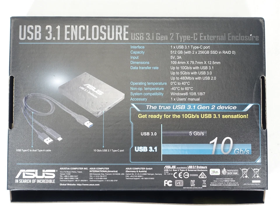 ASUS 512GB External SSD USB 3.1 Gen 2 Type-C External Drive Enclosure - Image 2 of 4