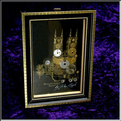 Vtg Signed By Artist JOHN NASH Watch Parts Art Westminster Abbey  Framed