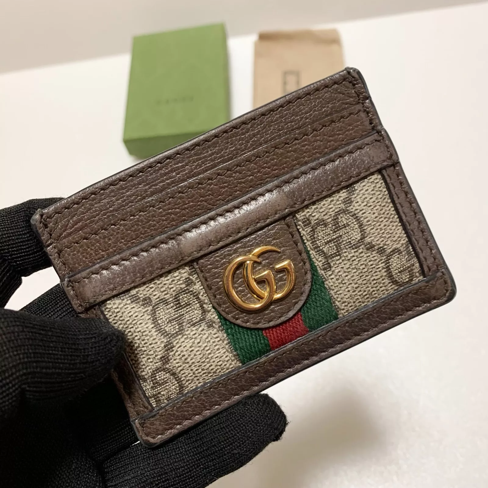 Authentique étui à cartes GUCCI Ophidia portefeuille GG toile suprême cuir 523159
