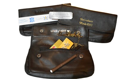 Personalisierter Tabakbeutel schwarz weiches Leder komplett gefüttert