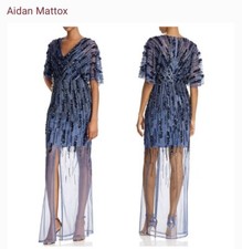 Women  s Formal Dress Size 10 AIDAN MATTOX Blue Beaded Short Sleeves Blue Gown