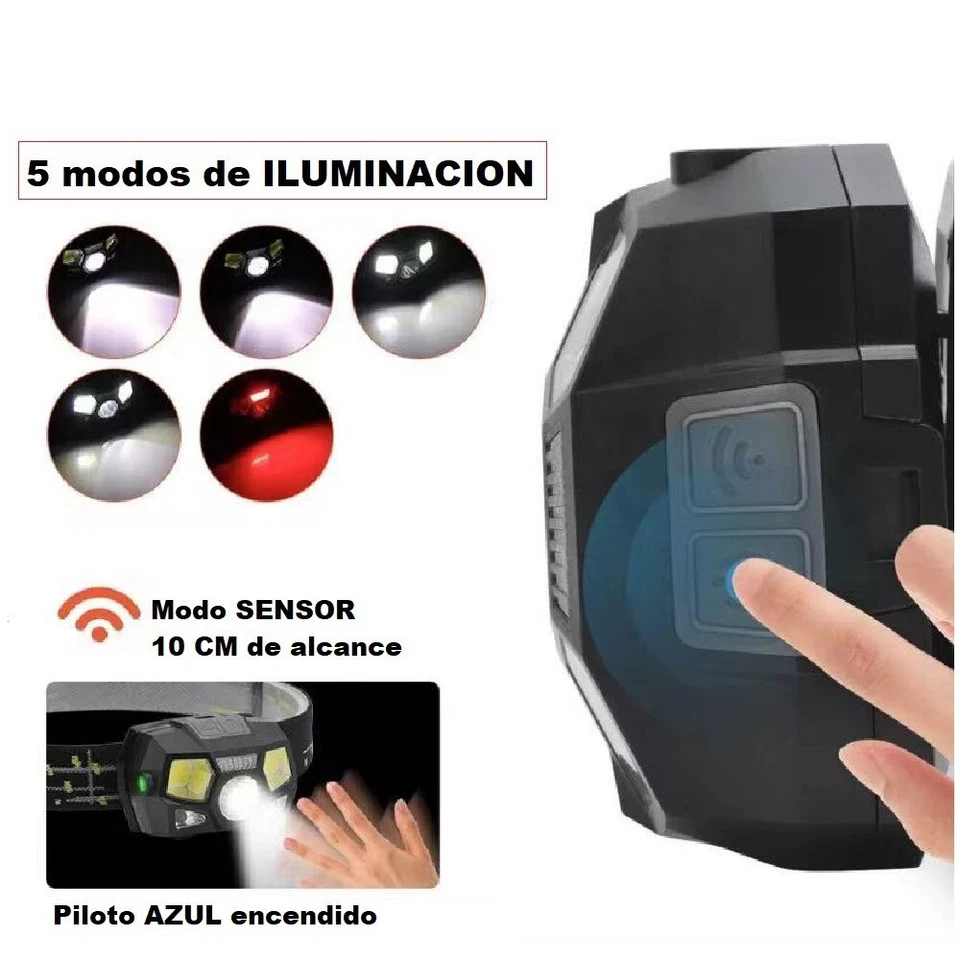 LINTERNA FRONTAL DE CABEZA PARA CAMPING SENDERISMO BICI PESCA LED Impermeable - Imagen 2 de 4