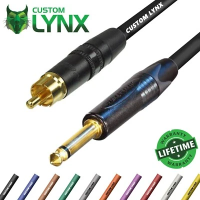 Custom Lynx Neutrik Mono Jack to RCA Phono Cable. 6.35mm 1/4". HIFI Audio Lead