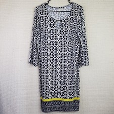 TACERA Plus Size Navy & Gold MIDI Dress size 1X Navy Geometric Pattern
