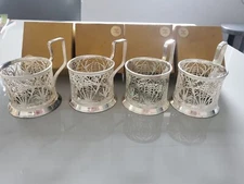 Vintage RARE Set Of  Soviet Tea Glass Cup Holders Podstakannik Filigree USSR