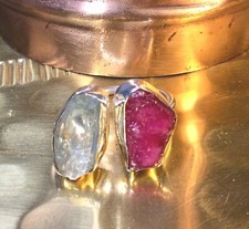 Genuine 925 Sterling Silver Aquamarine Ruby Adjustable Ring Size 8