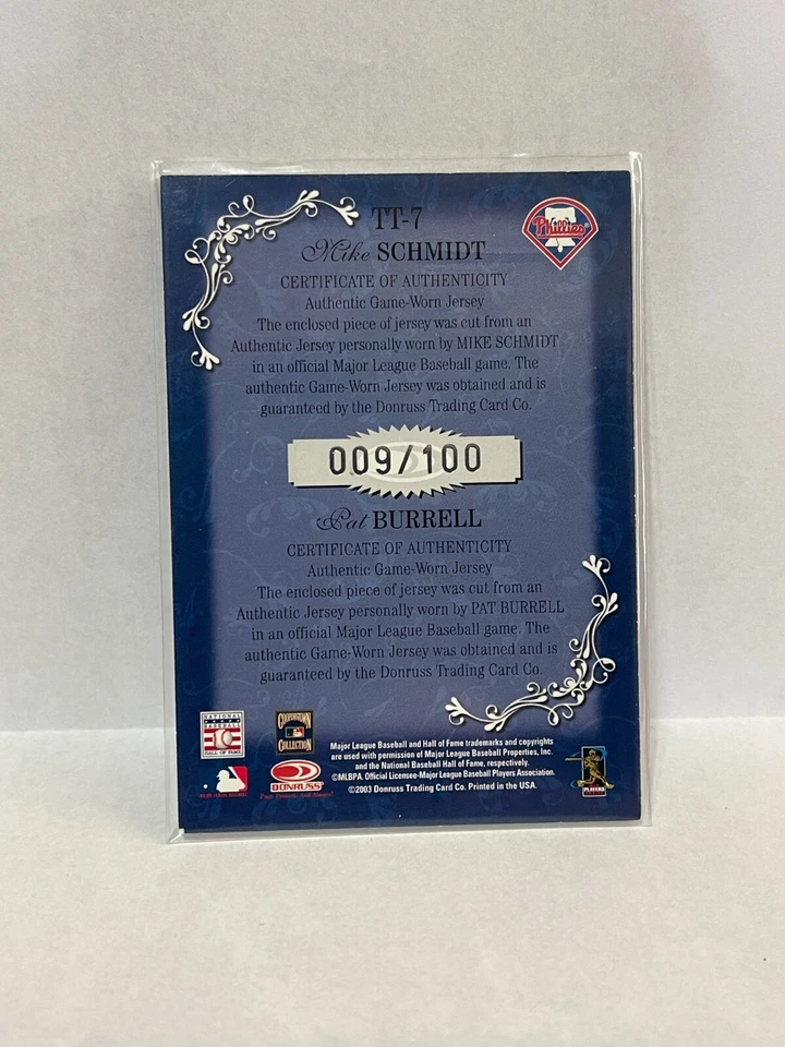 2003 Diamond Kings Team Timeline Jerseys #TT7 Mike Schmidt + Pat Burrell #'d/100 - Image 2 of 2