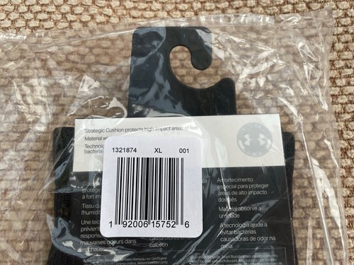 Under Armour Mens UA Performance Black Crew Mid Calf Cushioned Socks Brand New - Picture 13 of 17