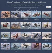 WW1 ACES postcards /Prints FOKKER DR1 DVII Albatros RICHTHOFEN McCudden Voss set