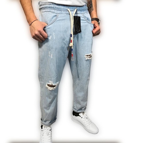Jeans Denim Uomo Strappati sportiva Moda Strappi elastici pantaloni Light  Blu 04 | eBay