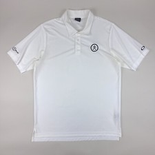 Oakley Polo Shirt Mens Large White Blast Logo Baseball Golf Stretch