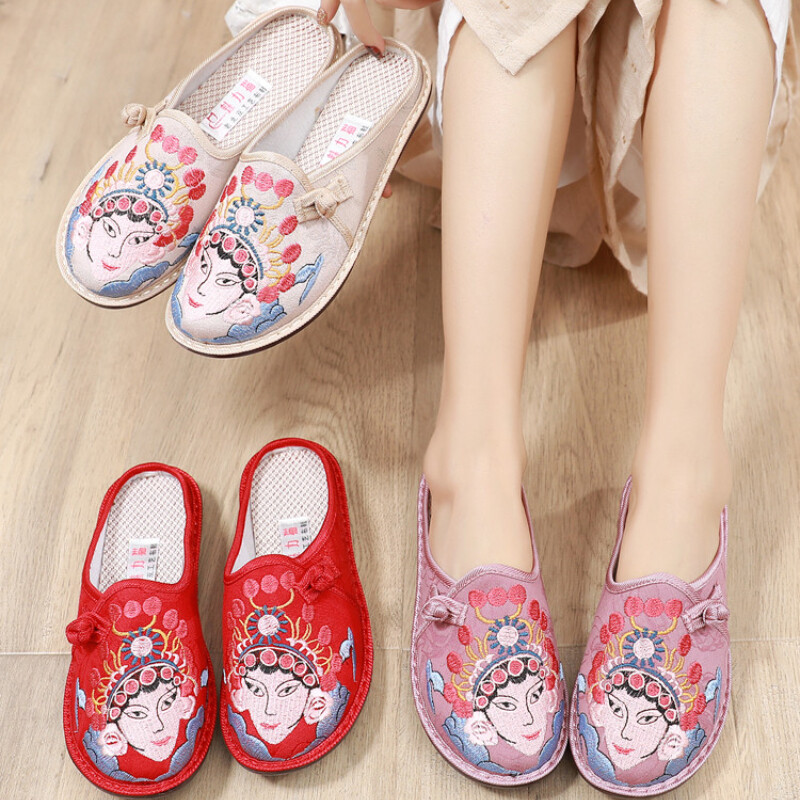 APL Scarpe Scarpe Ciabatte Pechino Opera Trucco Viso Ricamate Non Etniche Retrò