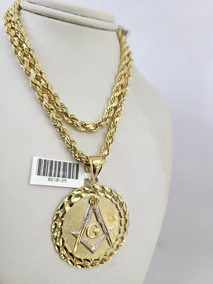 10kt Gold Rope Chain Masonic Charm Set 18