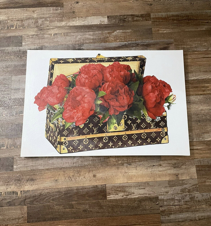 Oliver Gal Louis Vuitton LV Trunk Red Flowers Canvas Wall Art 36L