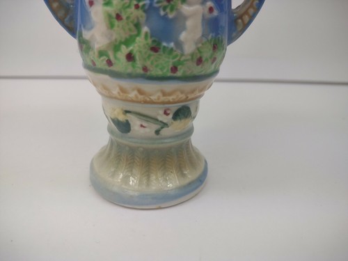 Vintage Japan Hand Painted Majolica Urn Vase 5" tall x 3.5" wide blue angel - Picture 6 of 12