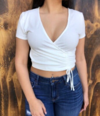 Forever 21 The New Basics Faux Wrap Crop Top Light Blue Color