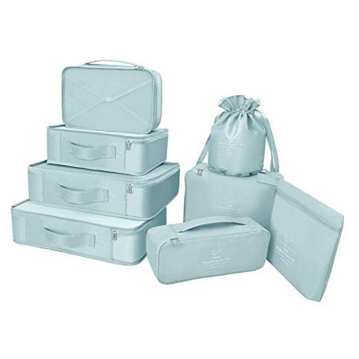 Packing Cubes 8 Sets Travel Luggage Organizers Include Waterproof Blue grey
