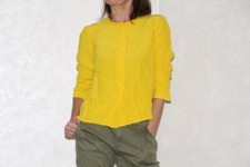 90s yellow blouse with hidden buttons Vintage Mustard Long sleeve Round neckline