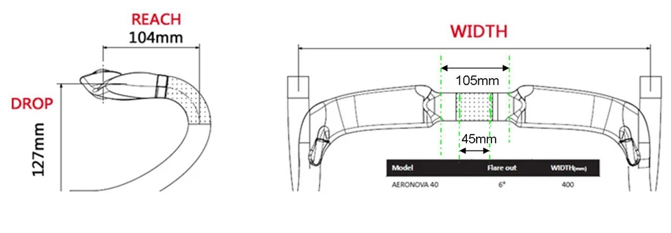 Carbon Rennrad Lenker  Aero Fahrradlenker 31.8mm 40cm 42cm 44cm Kohlefaser 220g - Bild 2 von 4